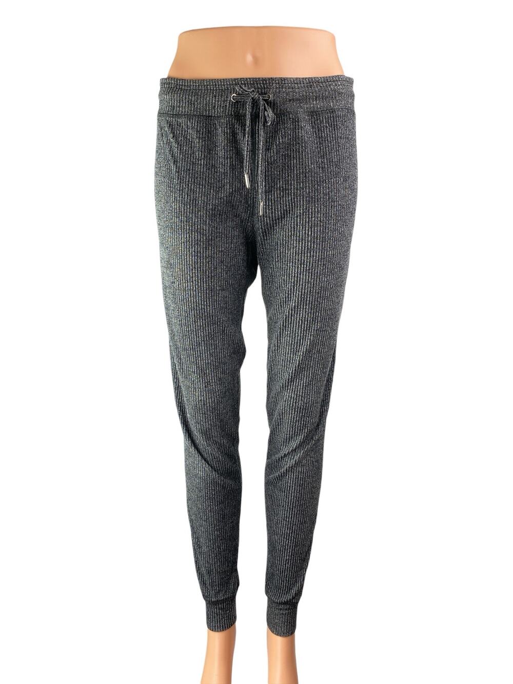 Topshop Gray Rib Knit Drawstring Skinny Tapered Leg Joggers Trousers Pants Sz 6